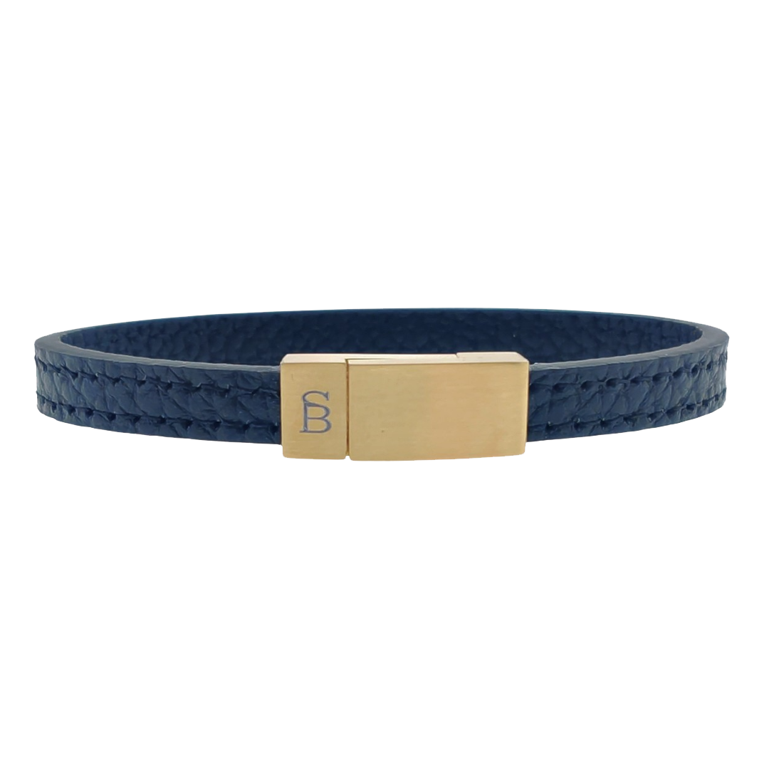 Grady Gold BlackElegant pebble finish leather strap bracelet LBG/0 Steel & AUS/NZ