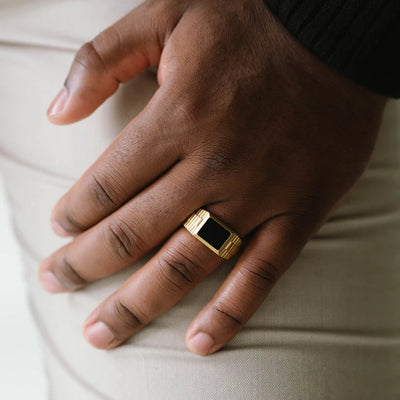 Hudson - 18K Gold (PVD)/ Black Onyx - Gemstone Ring - HUD03